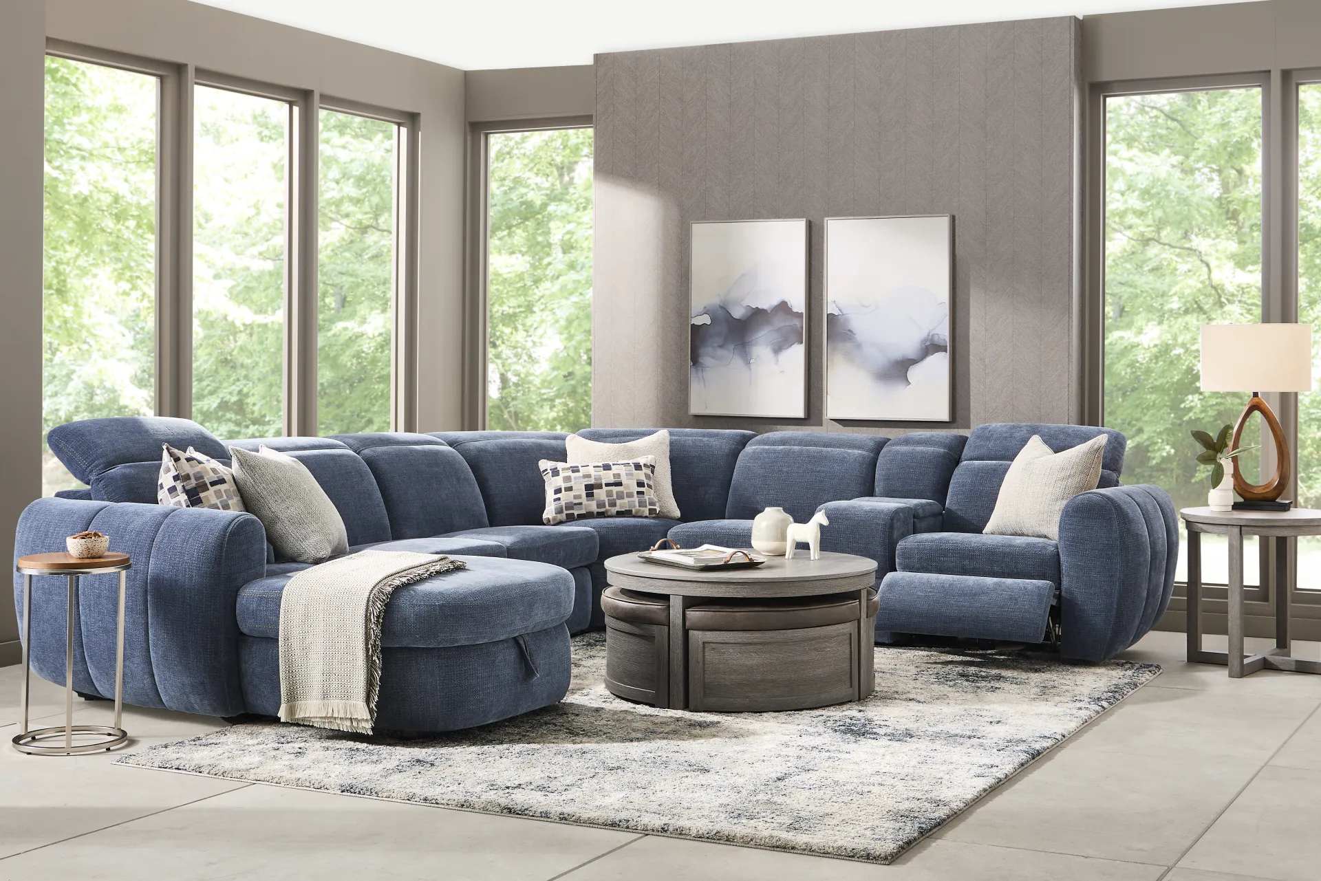 Laurel Heights Blue 6 Pc Dual Power Reclining Sleeper Sectional - Image 1