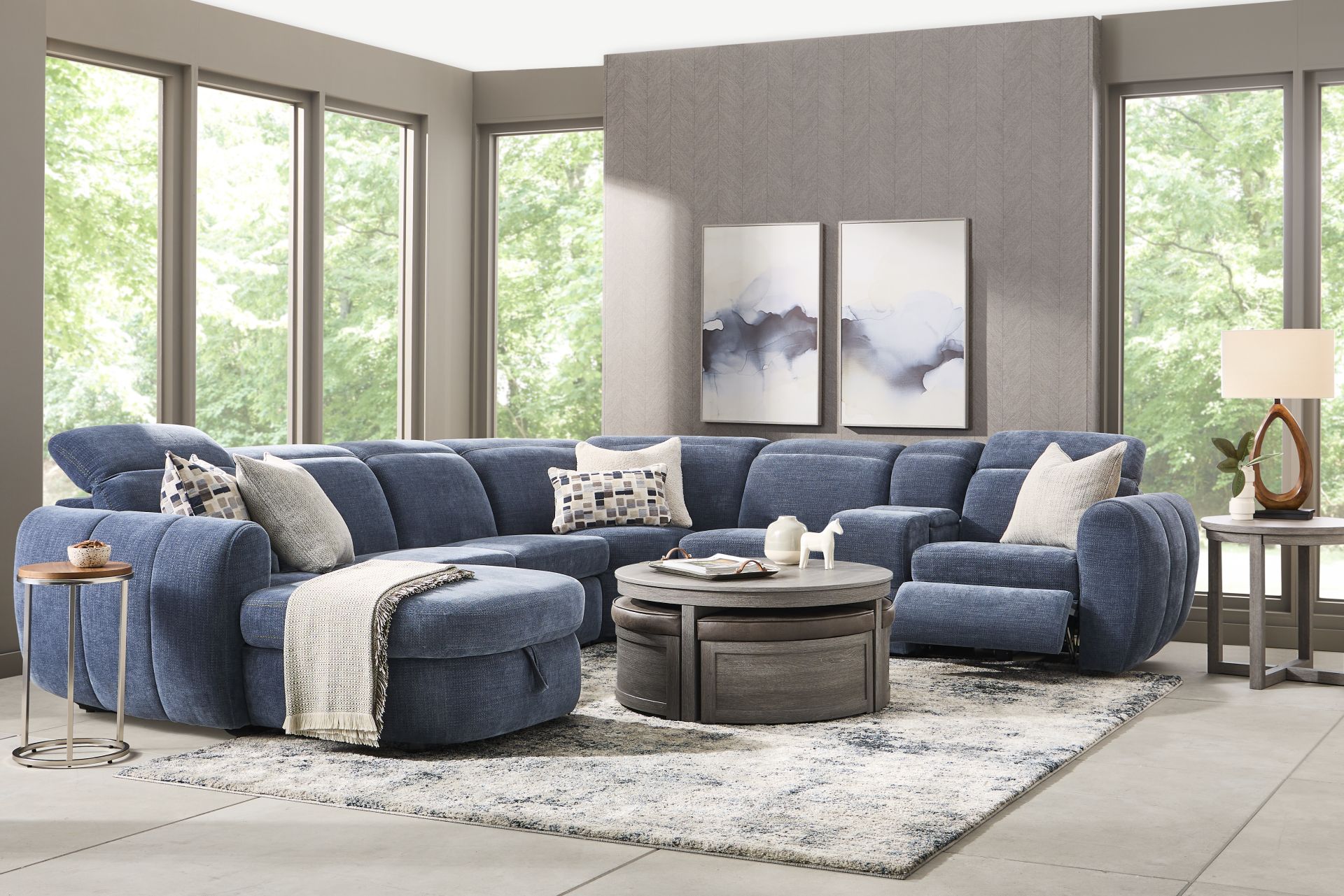 Laurel Heights Blue 6 Pc Dual Power Reclining Sleeper Sectional - Image 2