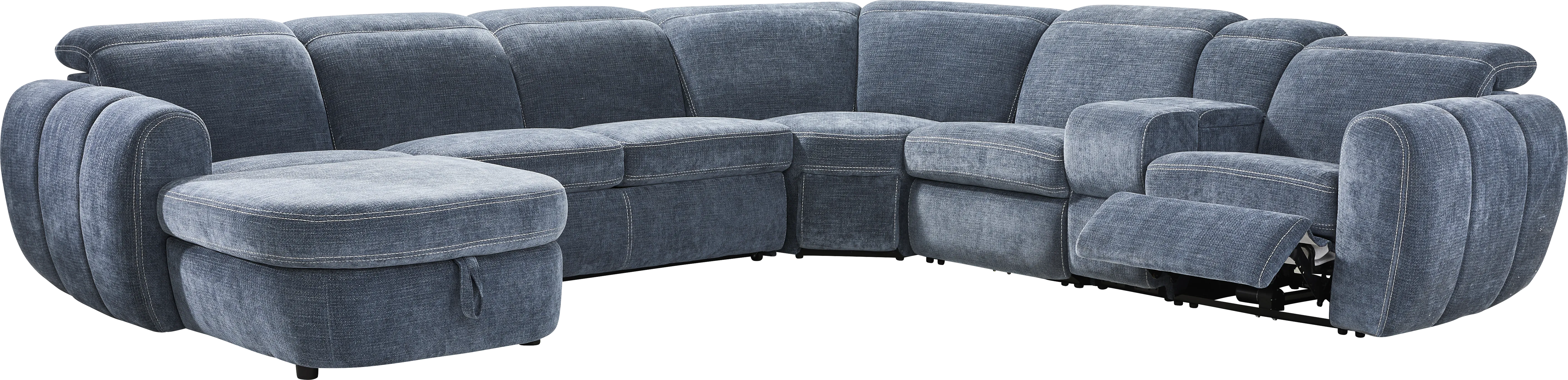 Laurel Heights Blue 6 Pc Dual Power Reclining Sleeper Sectional - Thumbnail - Image 1