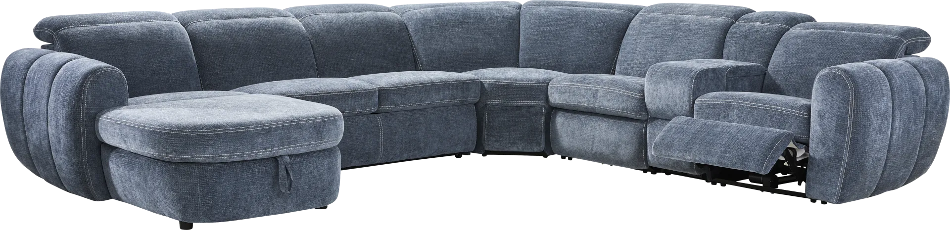 Laurel Heights Blue 6 Pc Dual Power Reclining Sleeper Sectional - Image 2