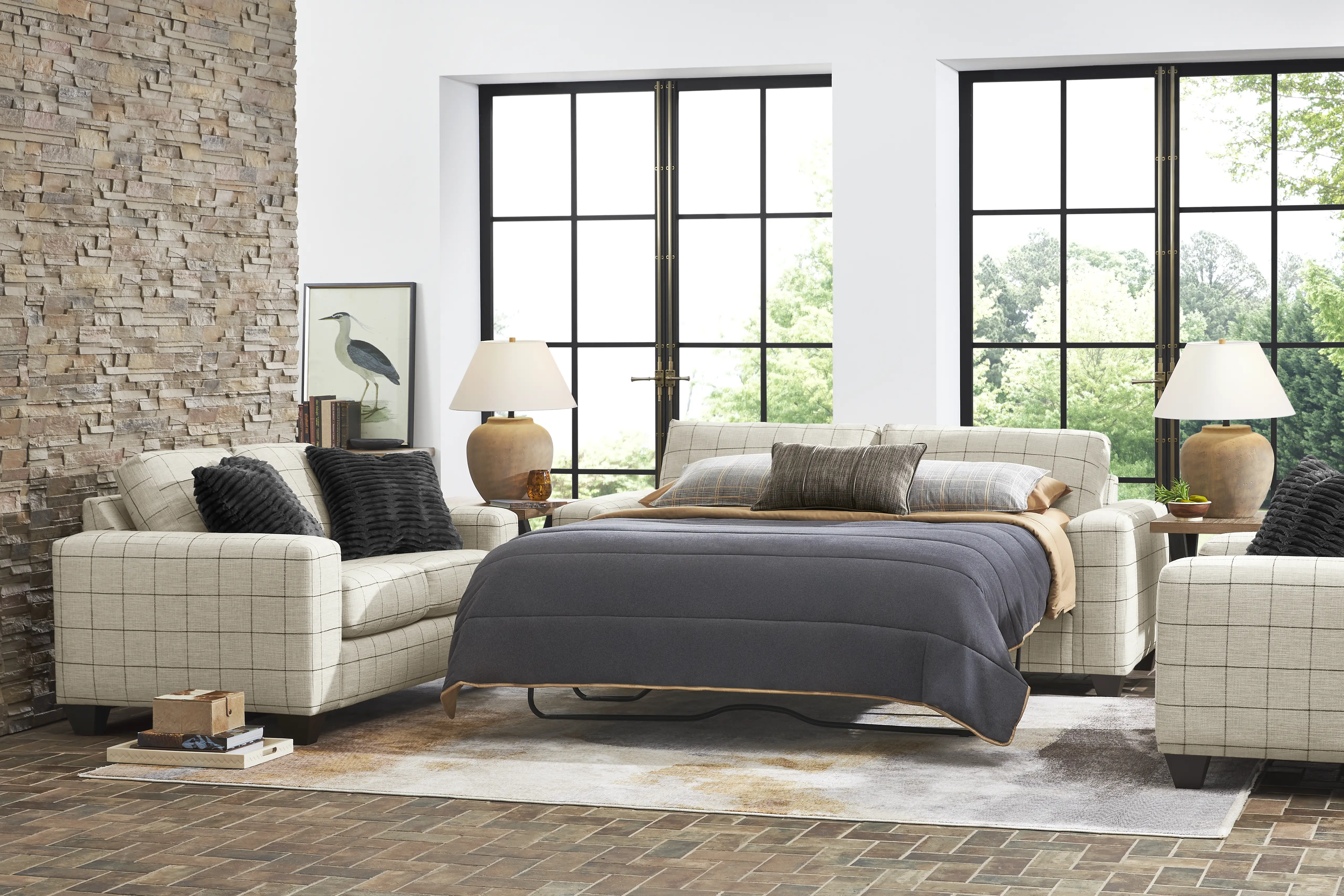 Rutherford Beige 7 Pc Living Room with Sleeper Sofa - Thumbnail - Image 1