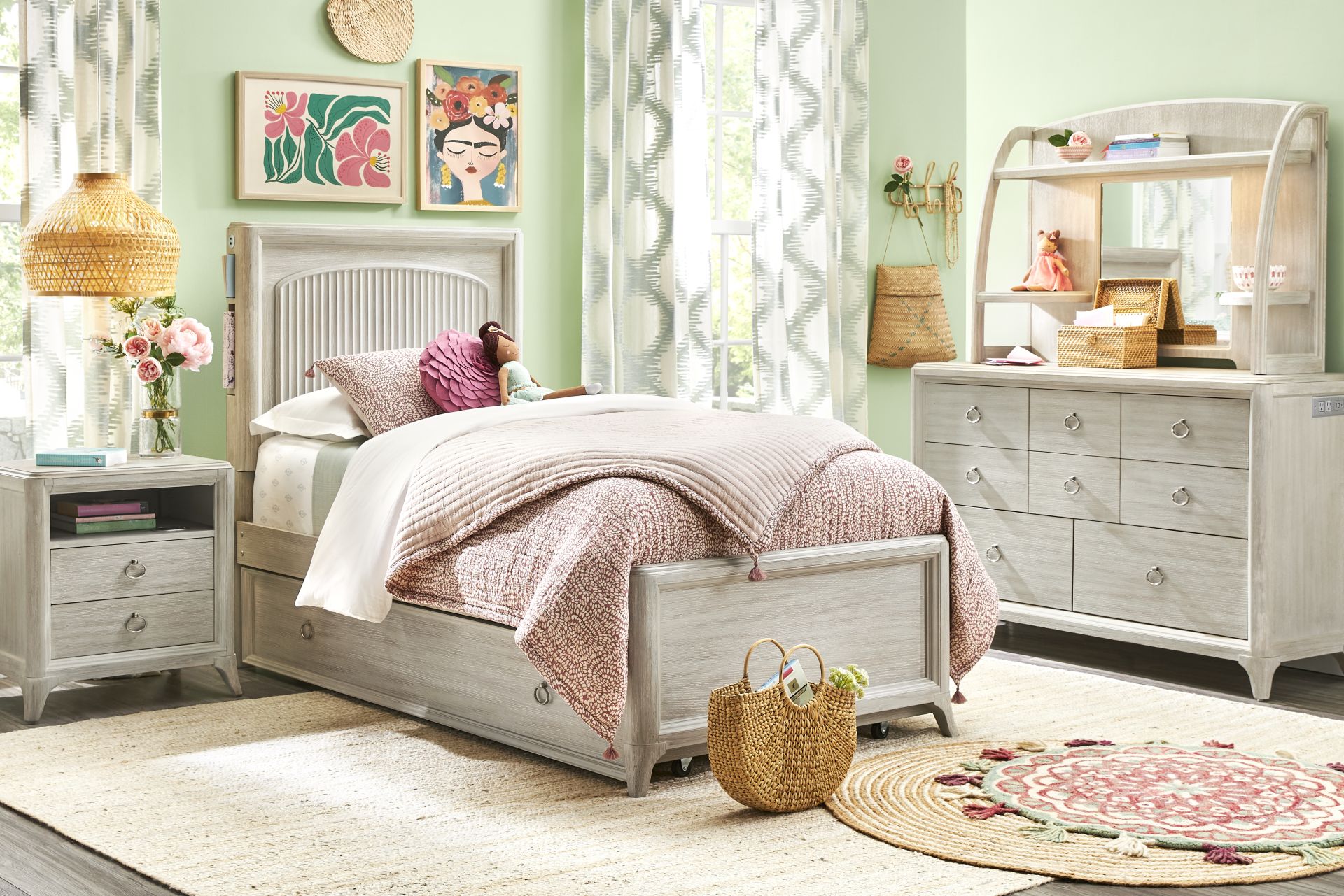 Kids Vivien Wirebrush Gray Twin Cubby Bedroom - Image 1