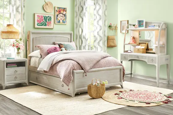 Kids Vivien Wirebrush Gray Vanity Desk and Hutch