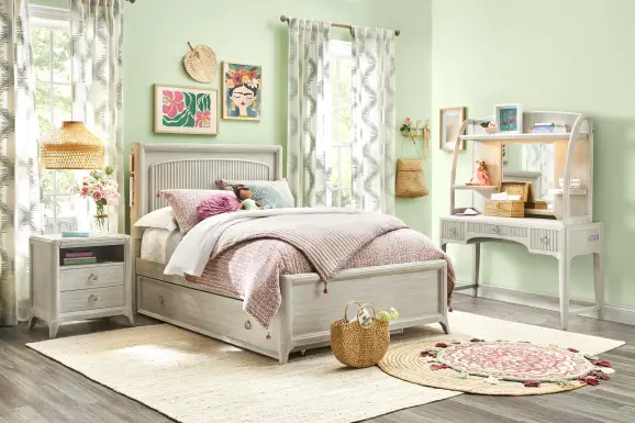 Kids Vivien Wirebrush Gray Vanity Desk and Hutch