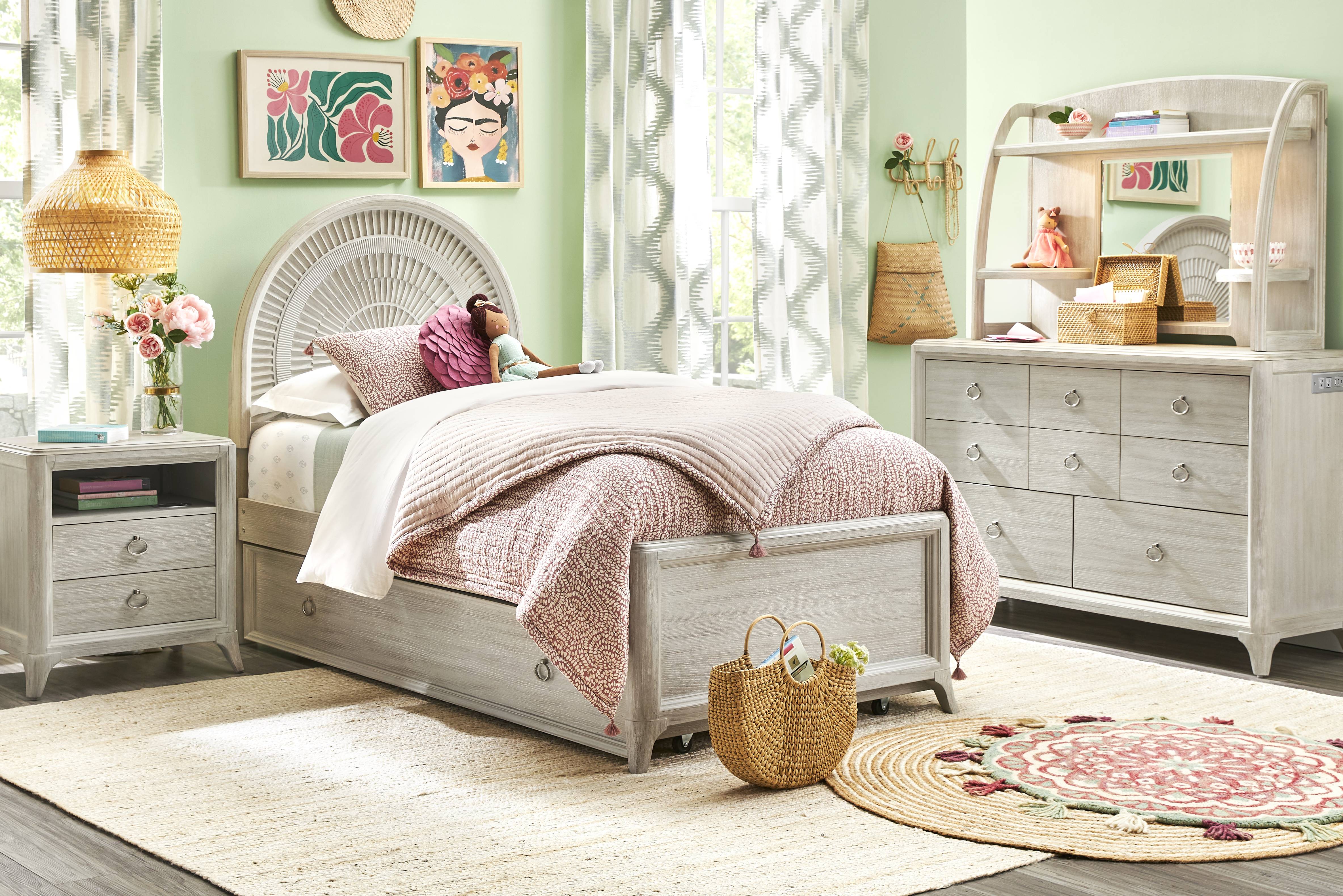 Kids Vivien Wirebrush Gray Twin Panel Bedroom - Thumbnail - Image 1