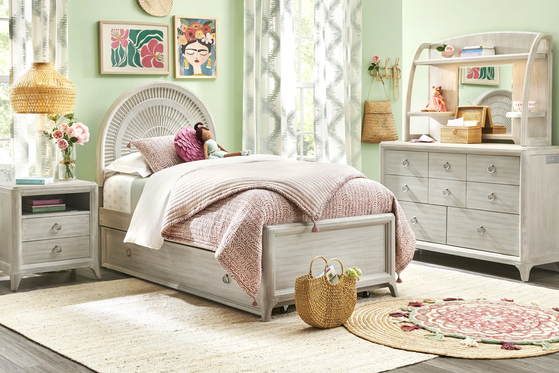 Kids Vivien Wirebrush Gray Twin Panel Bedroom - Image 1