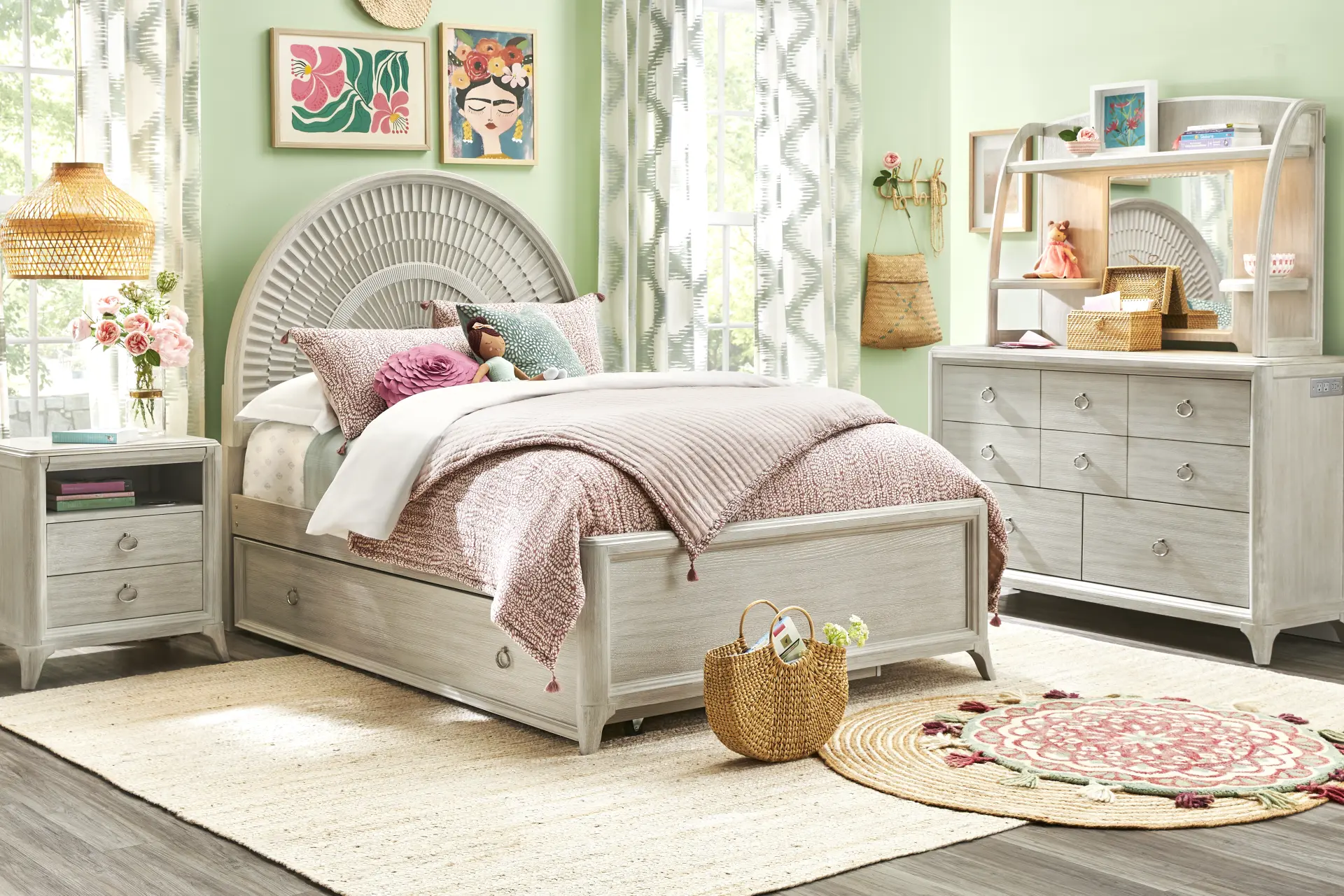 Kids Vivien Wirebrush Gray Full Panel Bedroom