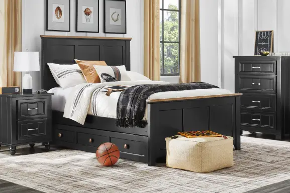 Kids Sugar Hollow Black Full Panel Bedroom with Cottage Colors Chest and Nightstand