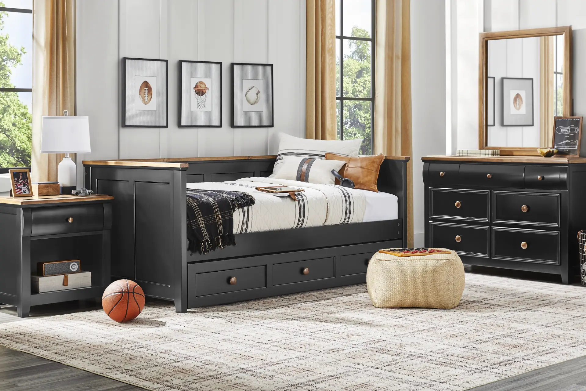 Kids Sugar Hollow Black Twin Daybed Bedroom full room