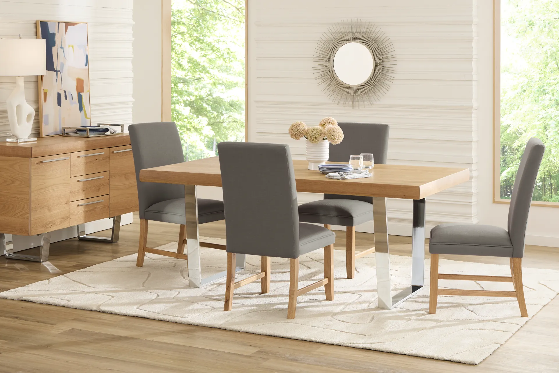 San Francisco Natural 5 Pc Dining Room with Gray Upholstered Chairs - Image 1