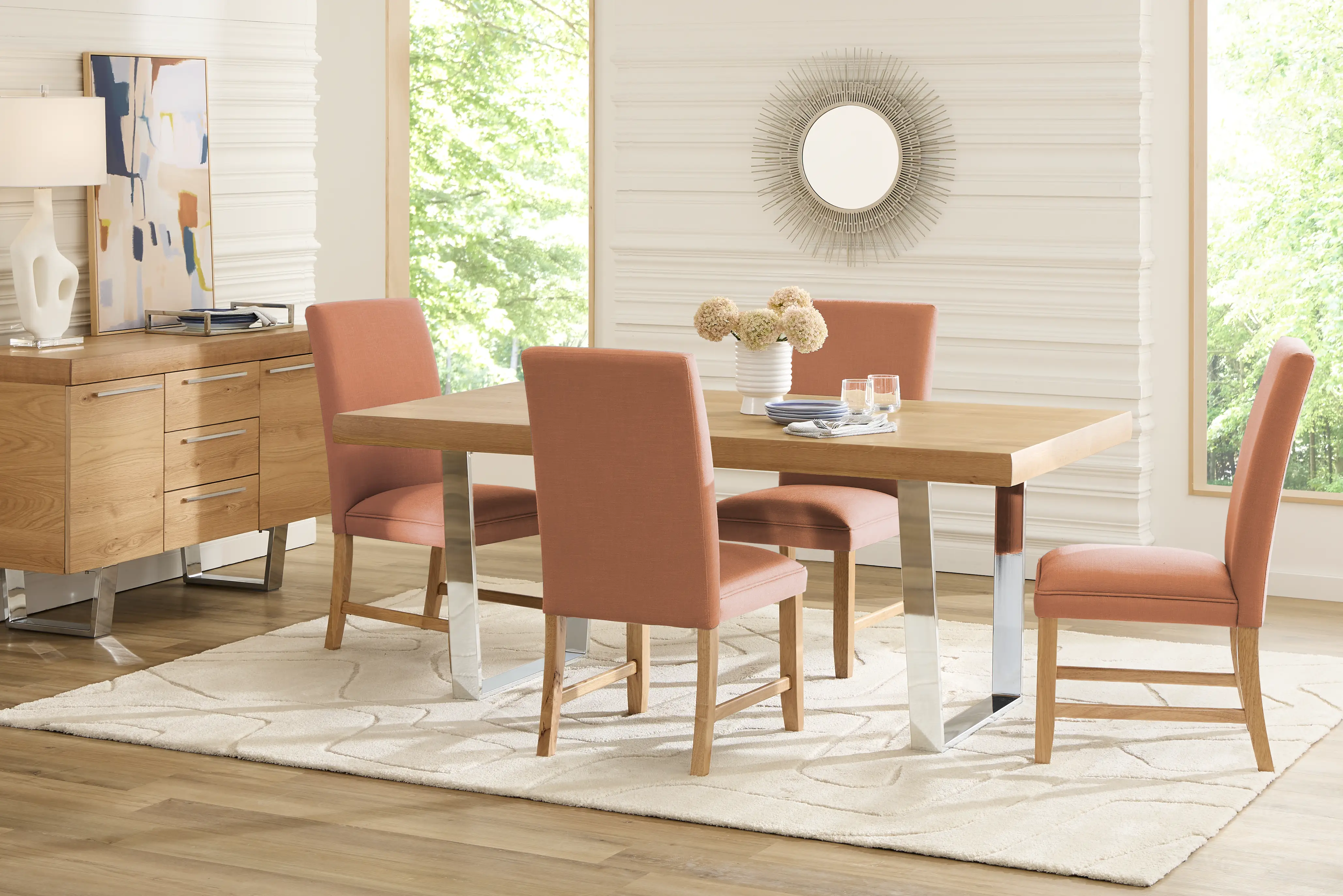 San Francisco Natural 5 Pc Dining Room with Orange Upholstered Chairs - Thumbnail - Image 1