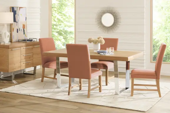 San Francisco Natural 5 Pc Dining Room with Orange Upholstered Chairs