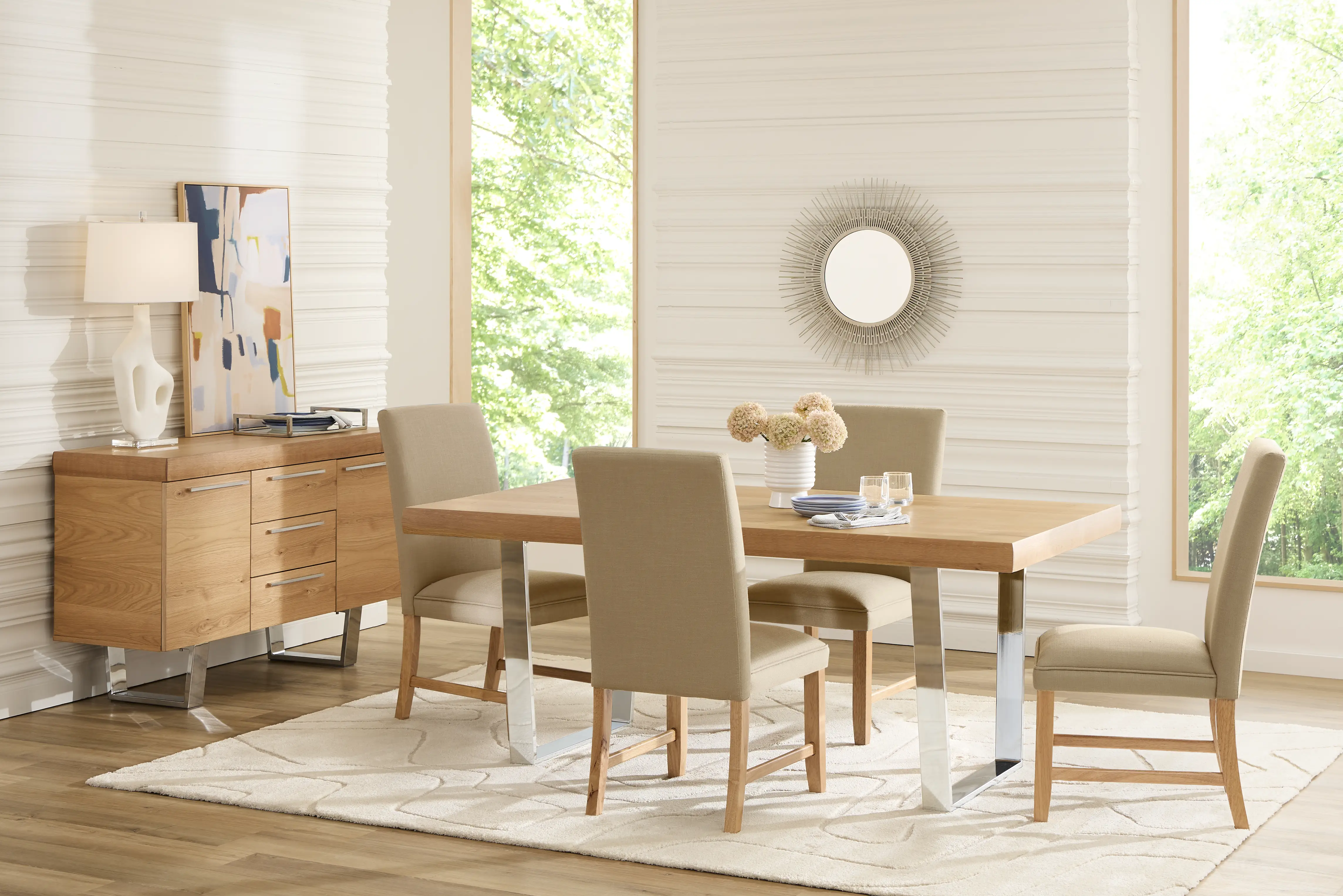 San Francisco Natural 5 Pc Dining Room with Brown Upholstered Chairs - Thumbnail - Image 1