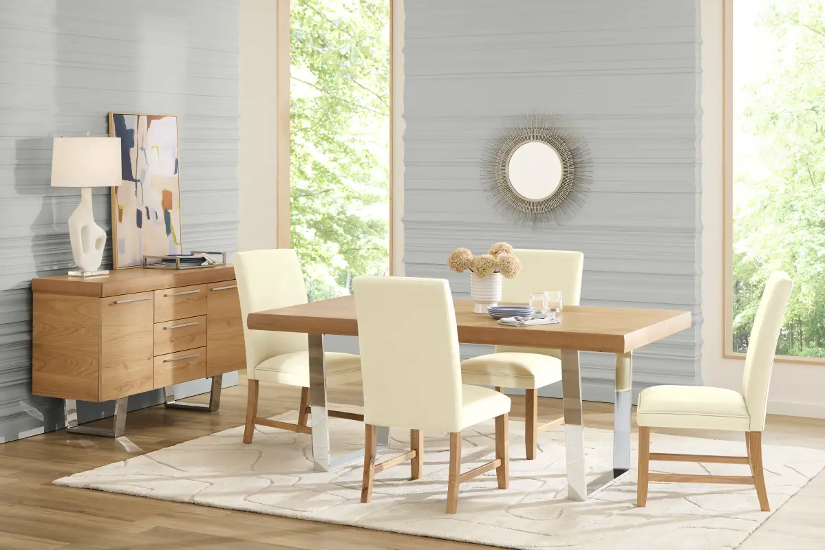 San Francisco Natural 5 Pc Dining Room with White Upholstered Chairs