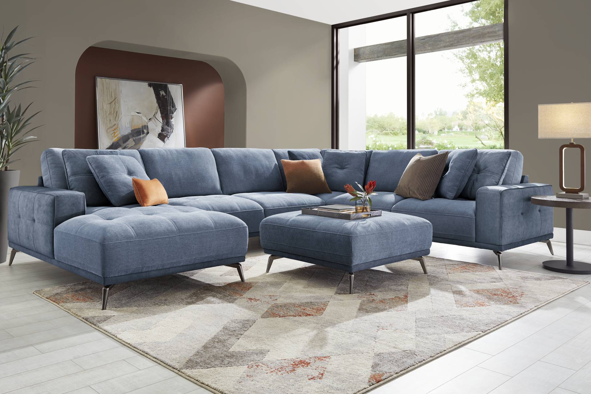 Valencia Blue 5 Pc Sectional Living Room full room