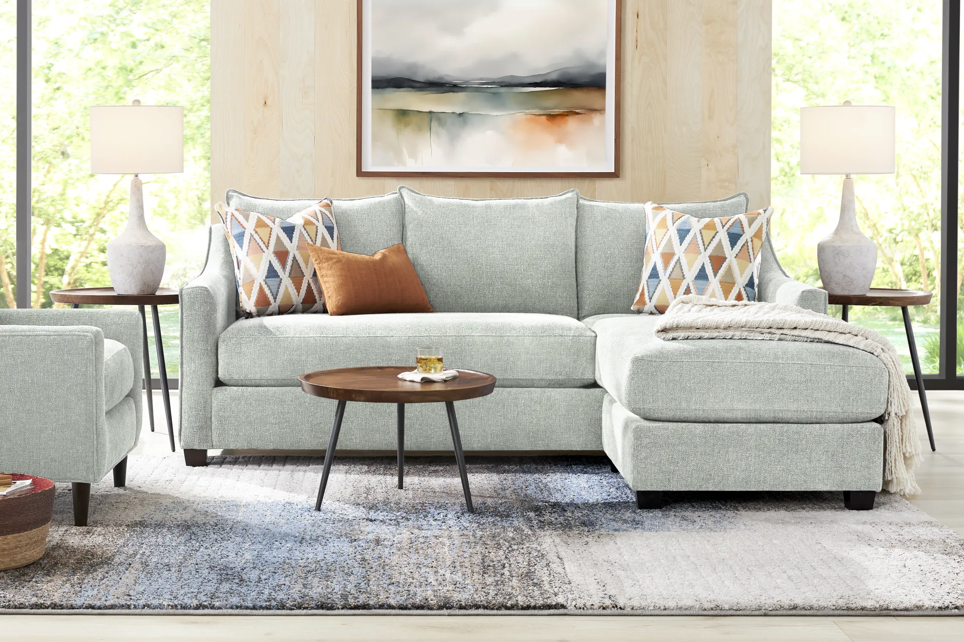 Soho Place Sage 6 Pc Living Room with Sleeper Chaise Sofa - Image 1