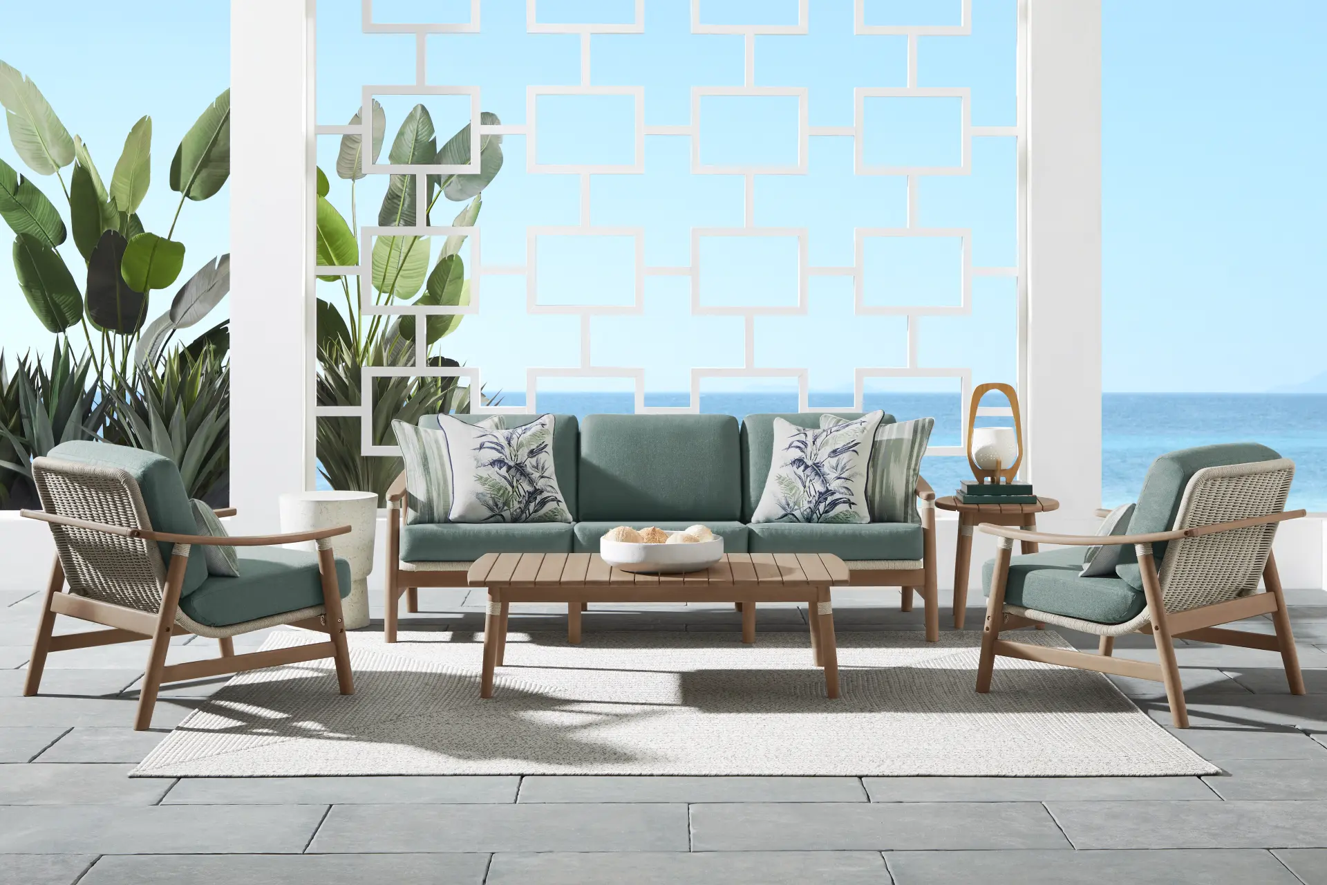 Raphina Gray 3 Pc Outdoor Seating Set with Jungle Cushions