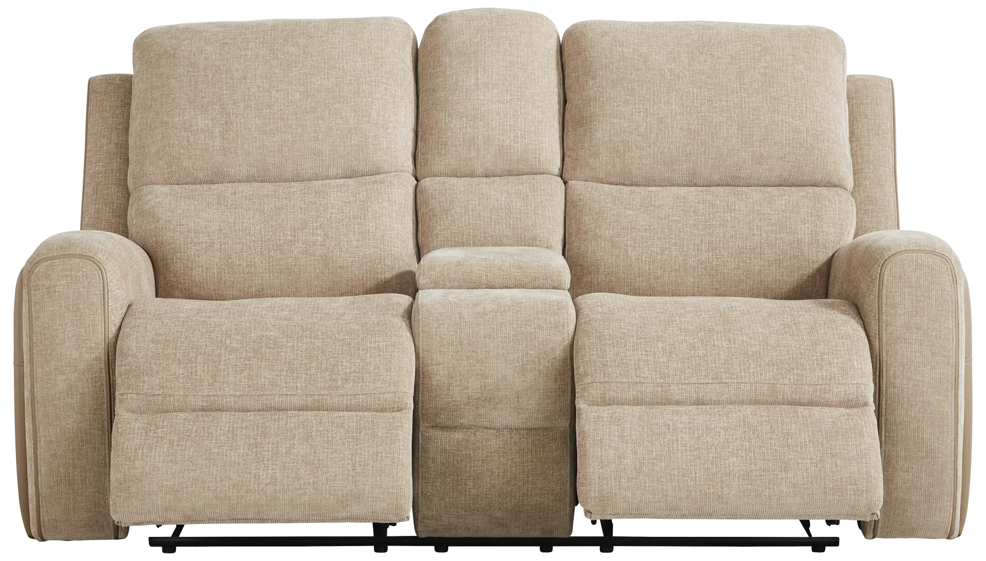 beige reclining console loveseat