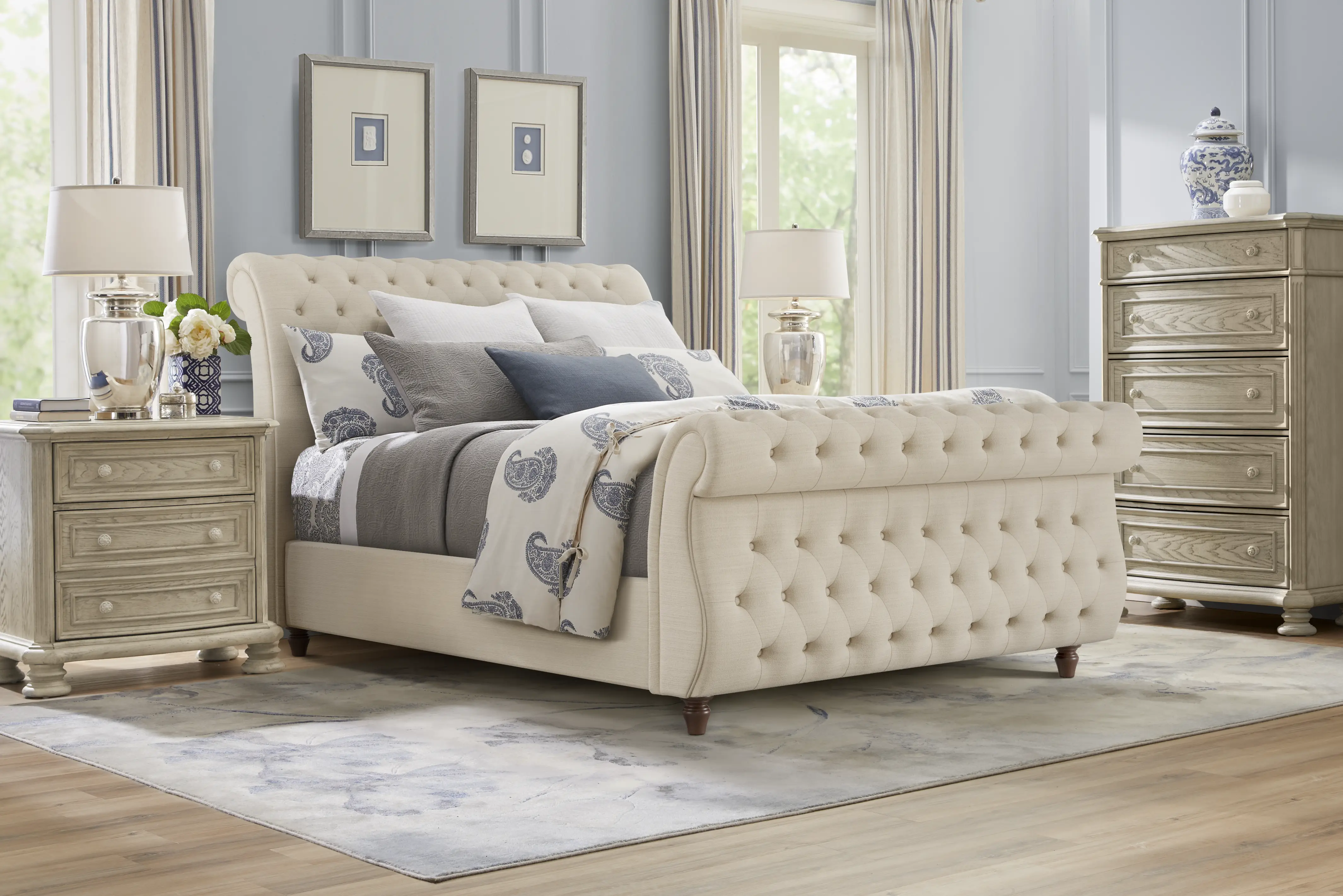 Armitage Off-White 5 Pc Bedroom with Ivy White King Upholstered Bed - Thumbnail - Image 1