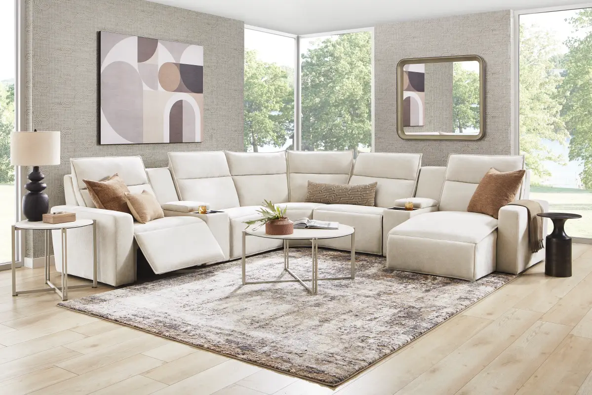 Silver 7 Pc Dual Power Reclining ModularTwo with Media Consoles