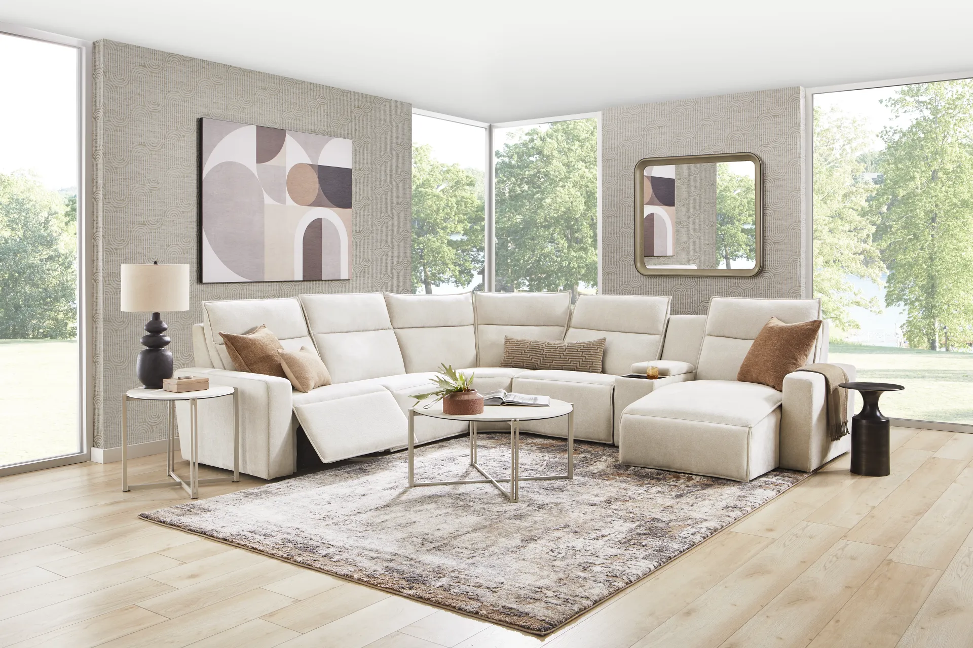 Silver 6 Pc Dual Power Reclining ModularTwo with Media Console - Image 2