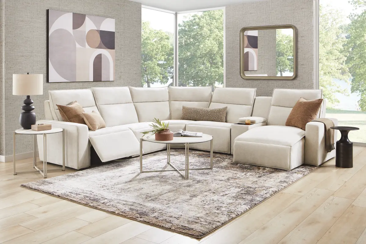 Silver 6 Pc Dual Power Reclining ModularTwo with Media Console