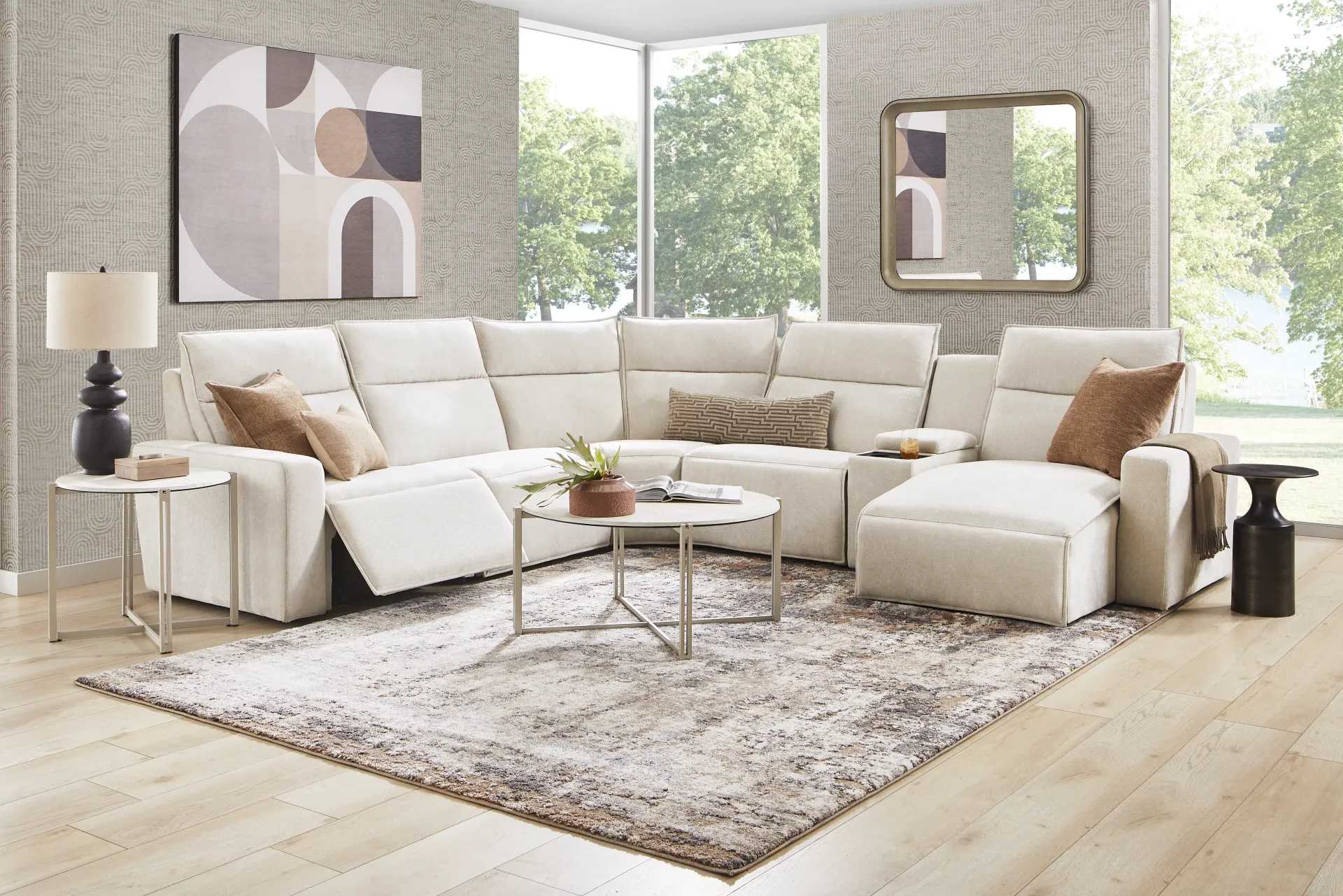Silver 6 Pc Dual Power Reclining ModularTwo with Media Console - Image 2