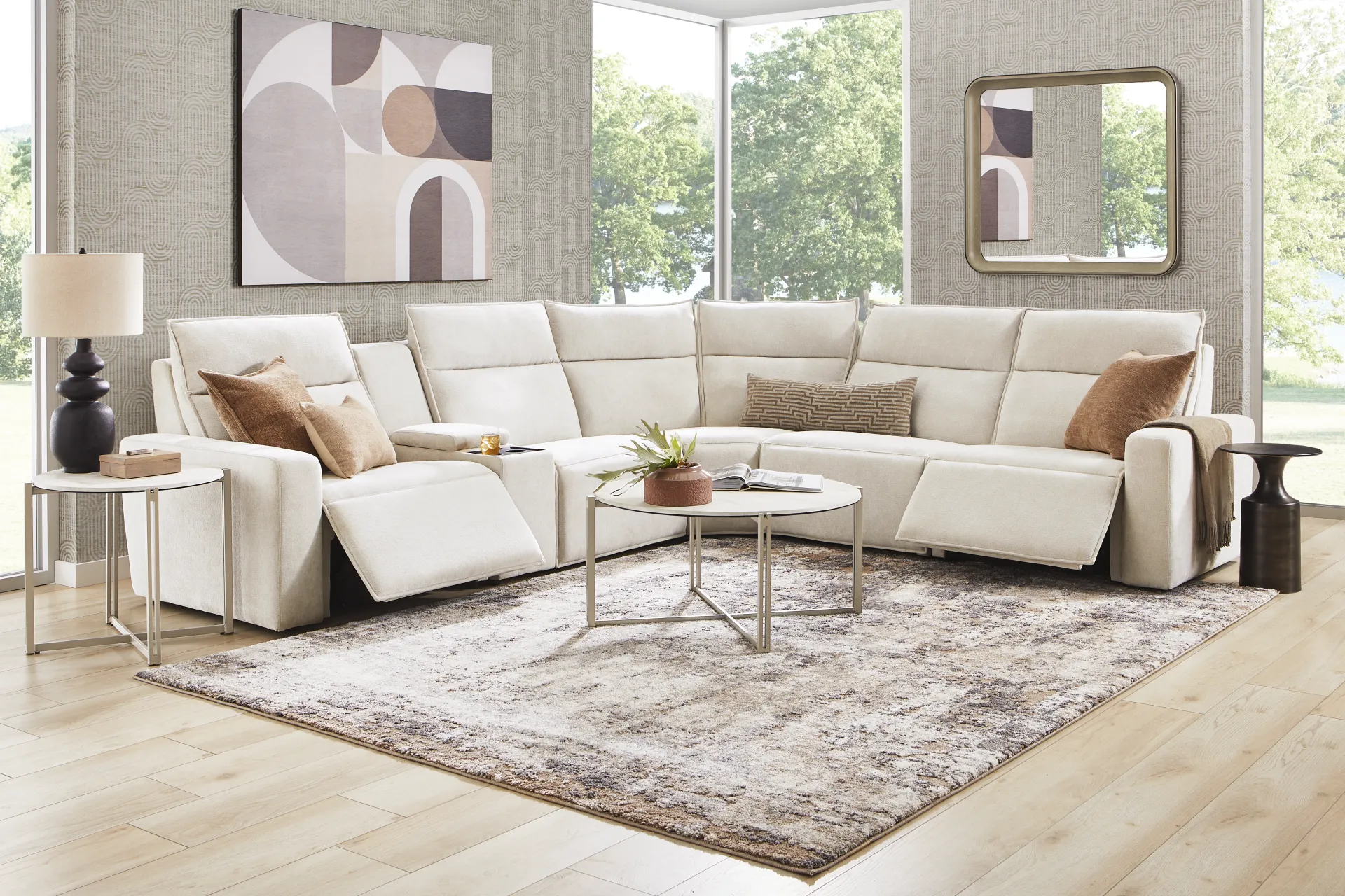 Silver 6 Pc Dual Power Reclining ModularTwo with Media Console - Image 2