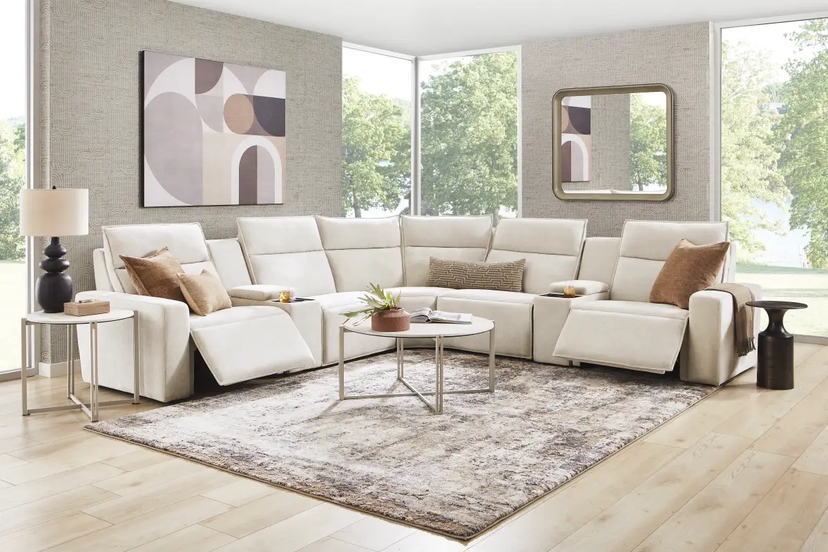 Silver 7 Pc Dual Power Reclining ModularTwo with Media Consoles
