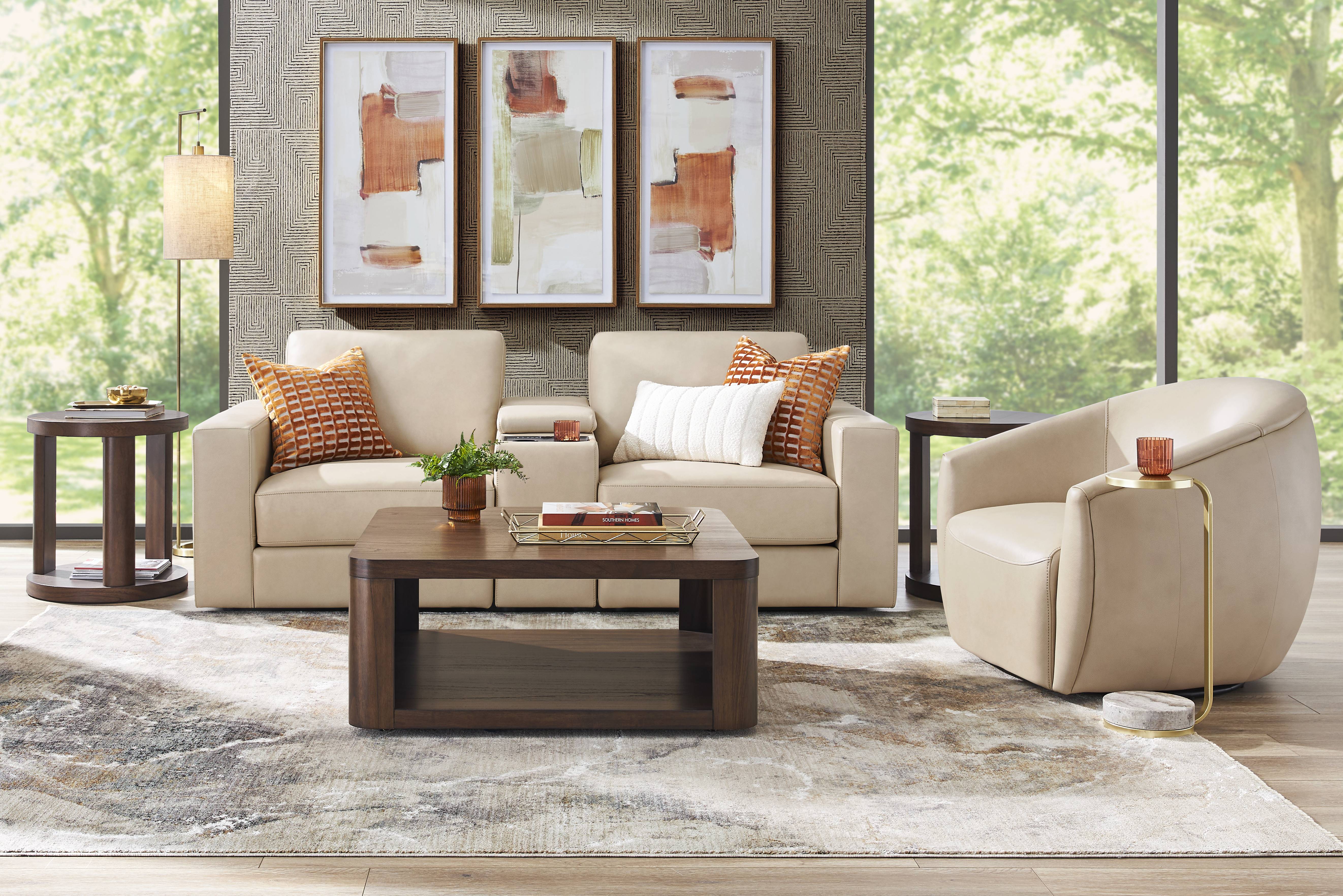 Almond Leather 3 Pc Venice Modular with Audio - Thumbnail - Image 1