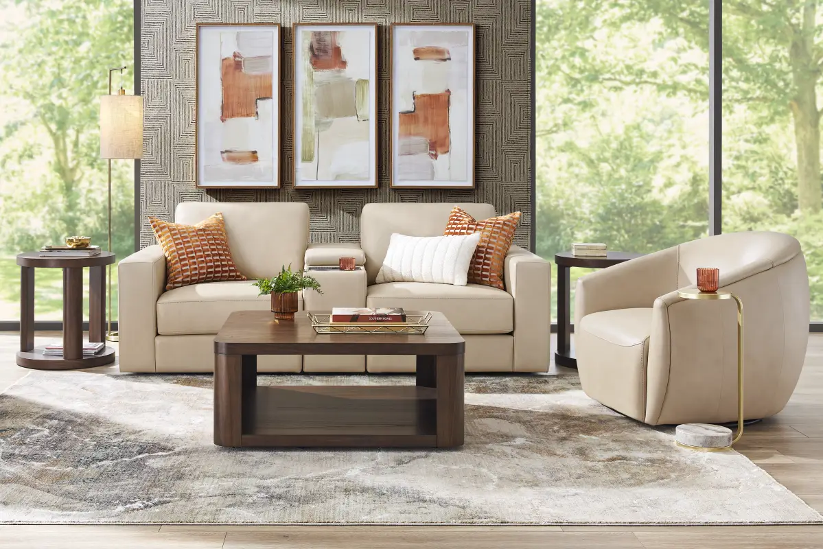 Almond Leather 3 Pc Venice Modular with Audio