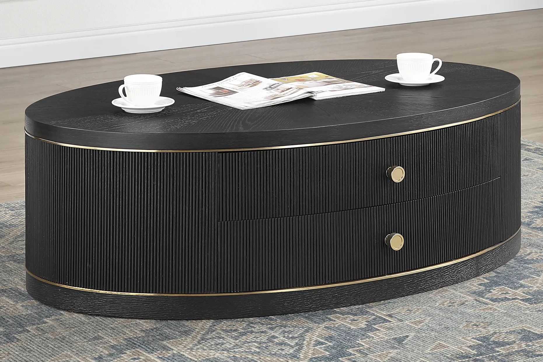 Wilshire Black Oval Cocktail Table - Thumbnail - Image 2