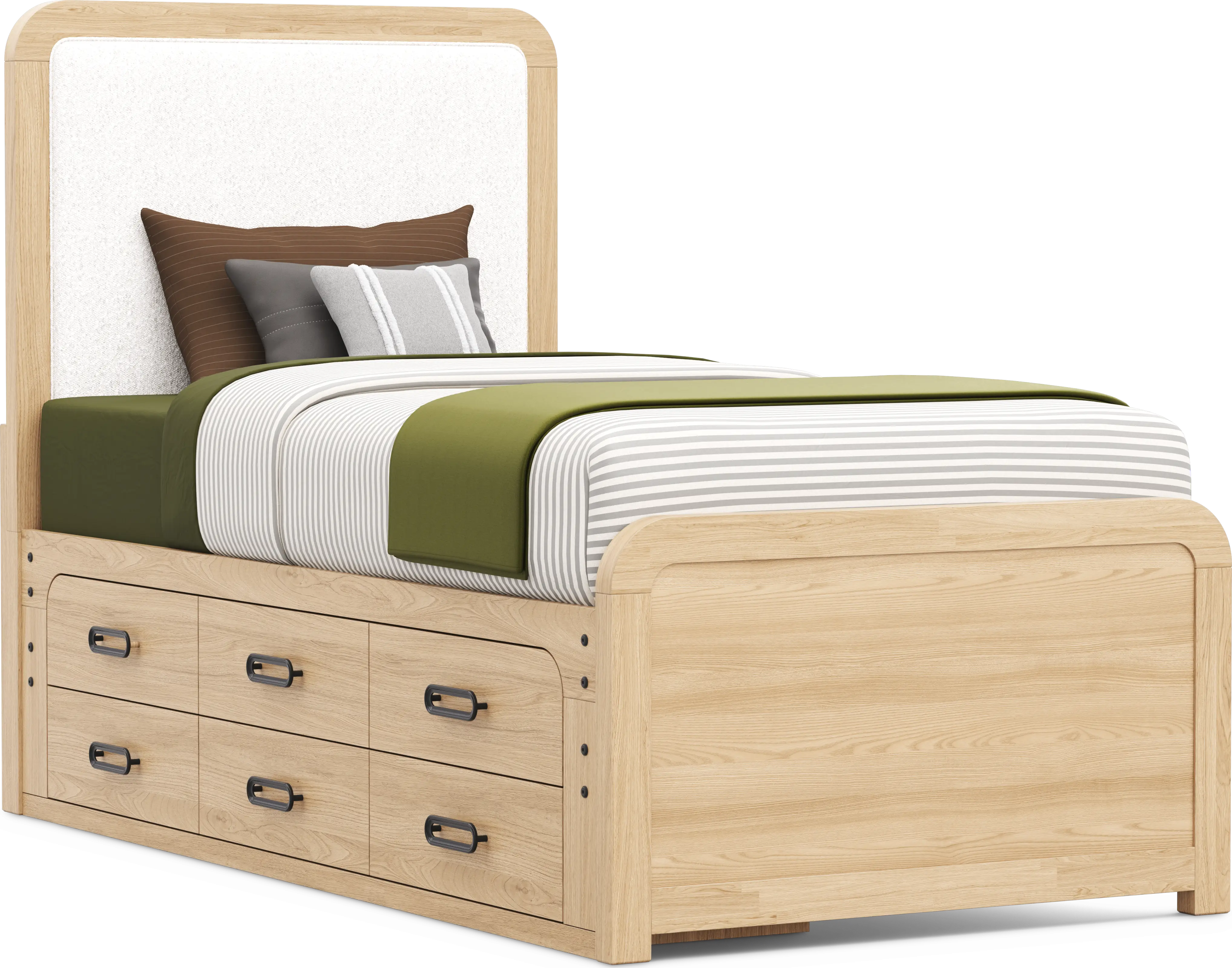 Kids Hidden Hills Light Oak Twin Upholstered Panel Bed with Storage Side Rail - Thumbnail - Image 1