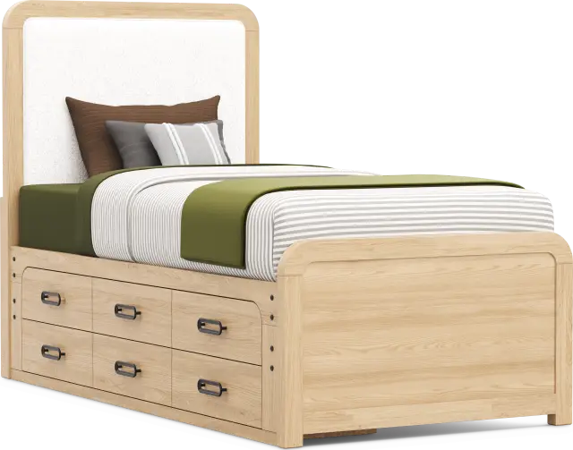 Kids Hidden Hills Light Oak Twin Upholstered Panel Bed with Storage Side Rail - Thumbnail - Image 3