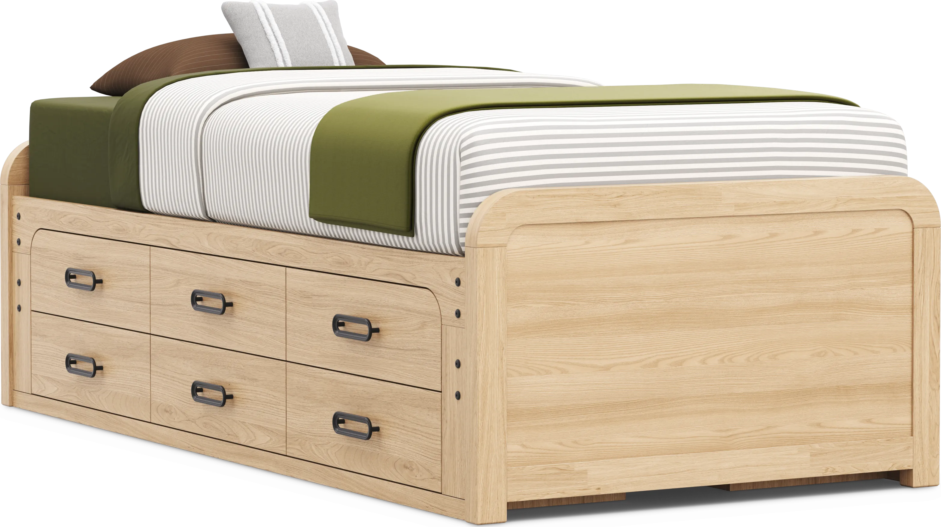 Kids Hidden Hills Light Oak Twin XL Low Profile Bed with 2 Storage Side Rails - Thumbnail - Image 1