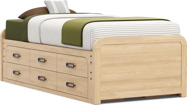 Kids Hidden Hills Light Oak Twin XL Low Profile Bed with 2 Storage Side Rails - Thumbnail - Image 2