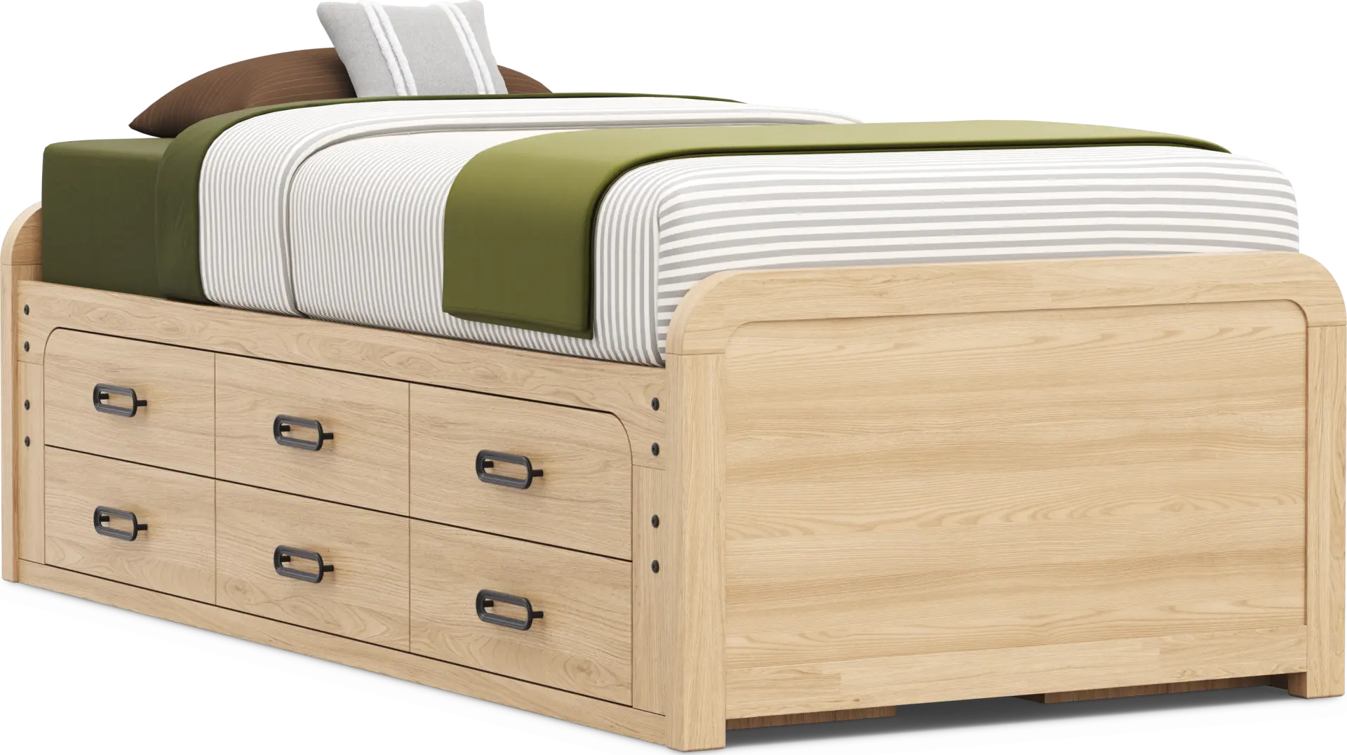 Kids Hidden Hills Light Oak Twin XL Low Profile Bed with 2 Storage Side Rails