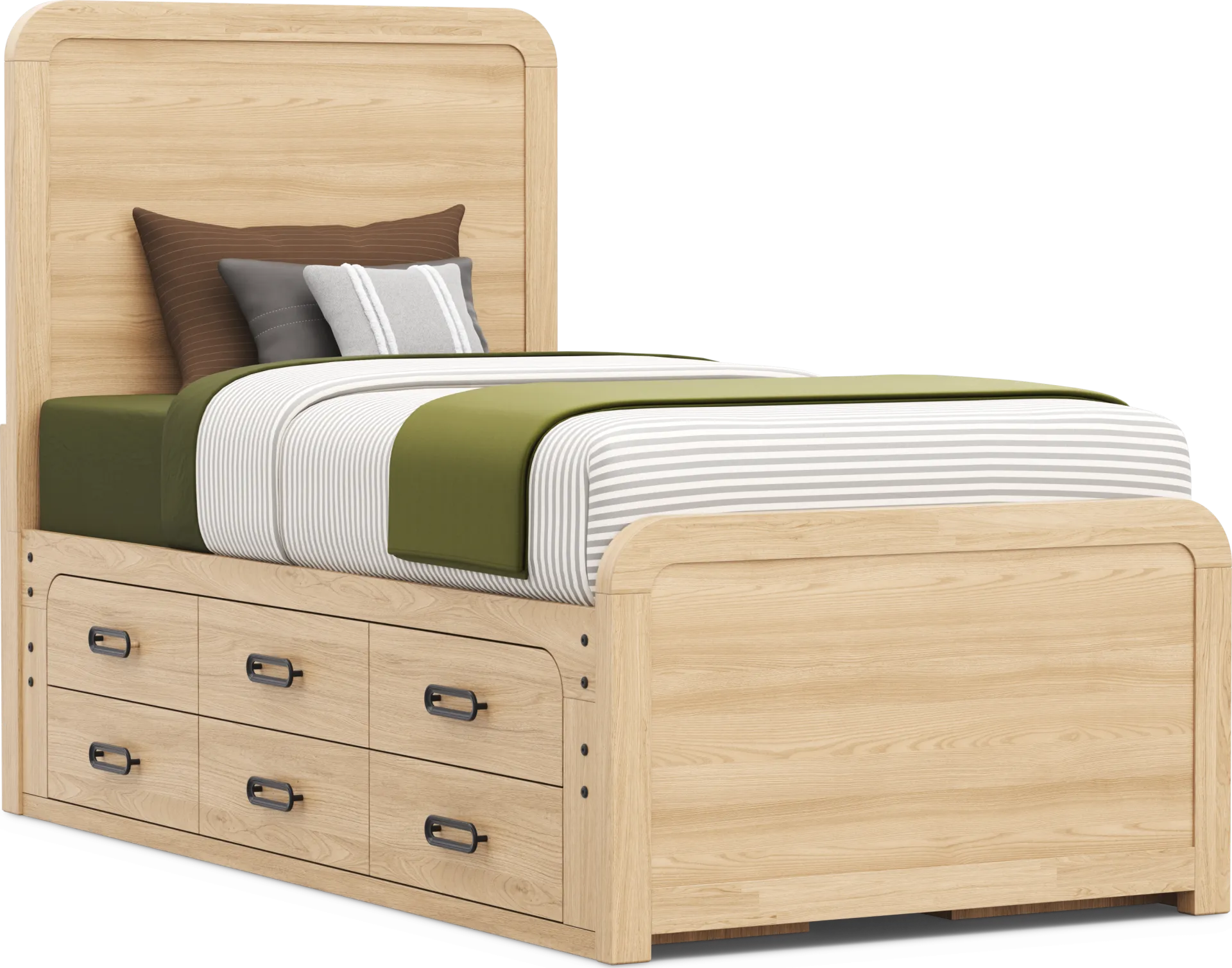 Kids Hidden Hills Light Oak Twin Panel Bed with 2 Storage Side Rails - Image 1