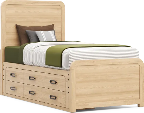 Kids Hidden Hills Light Oak Twin Panel Bed with Storage Side Rail