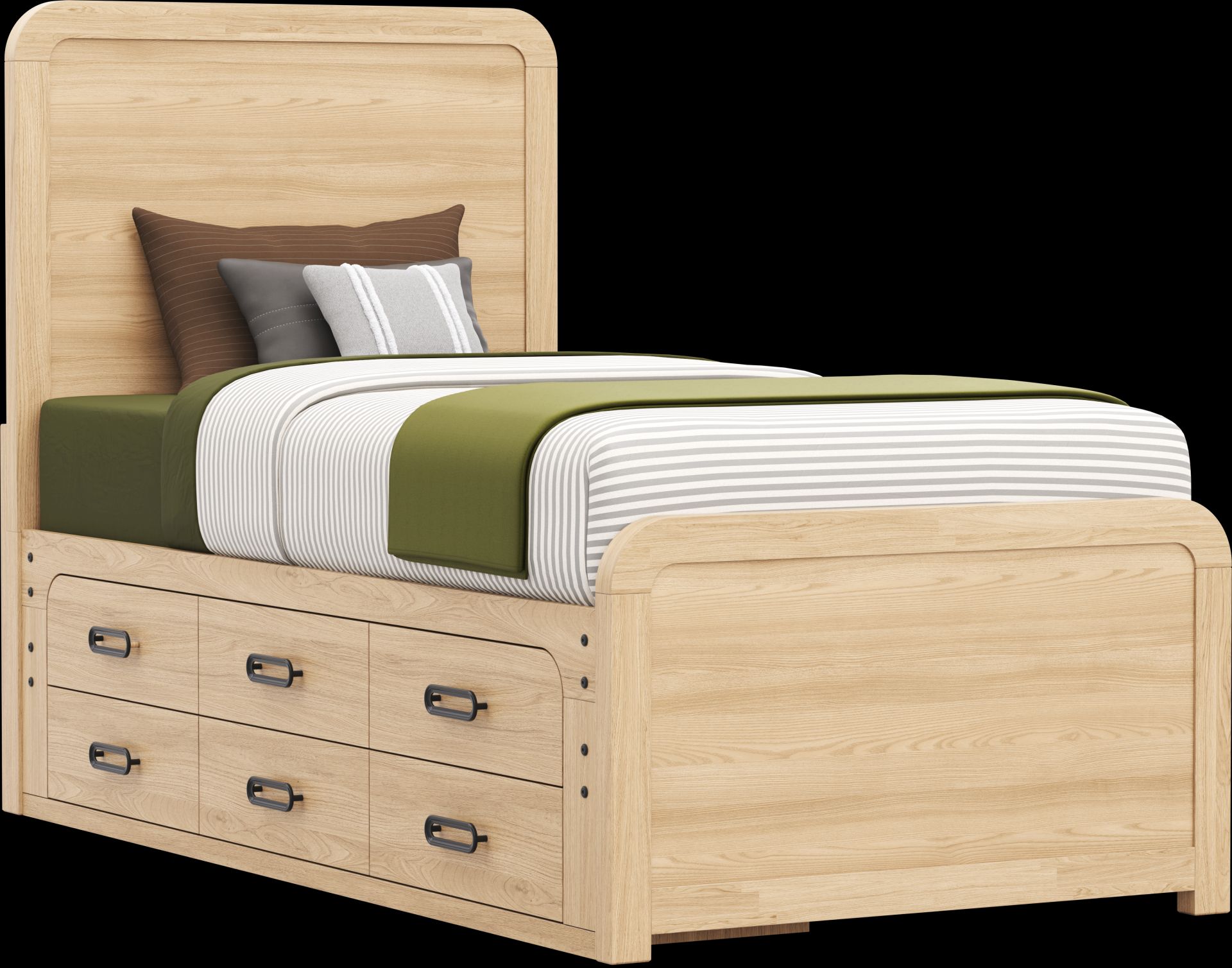Kids Hidden Hills Light Oak Twin Panel Bed with Storage Side Rail - Image 1
