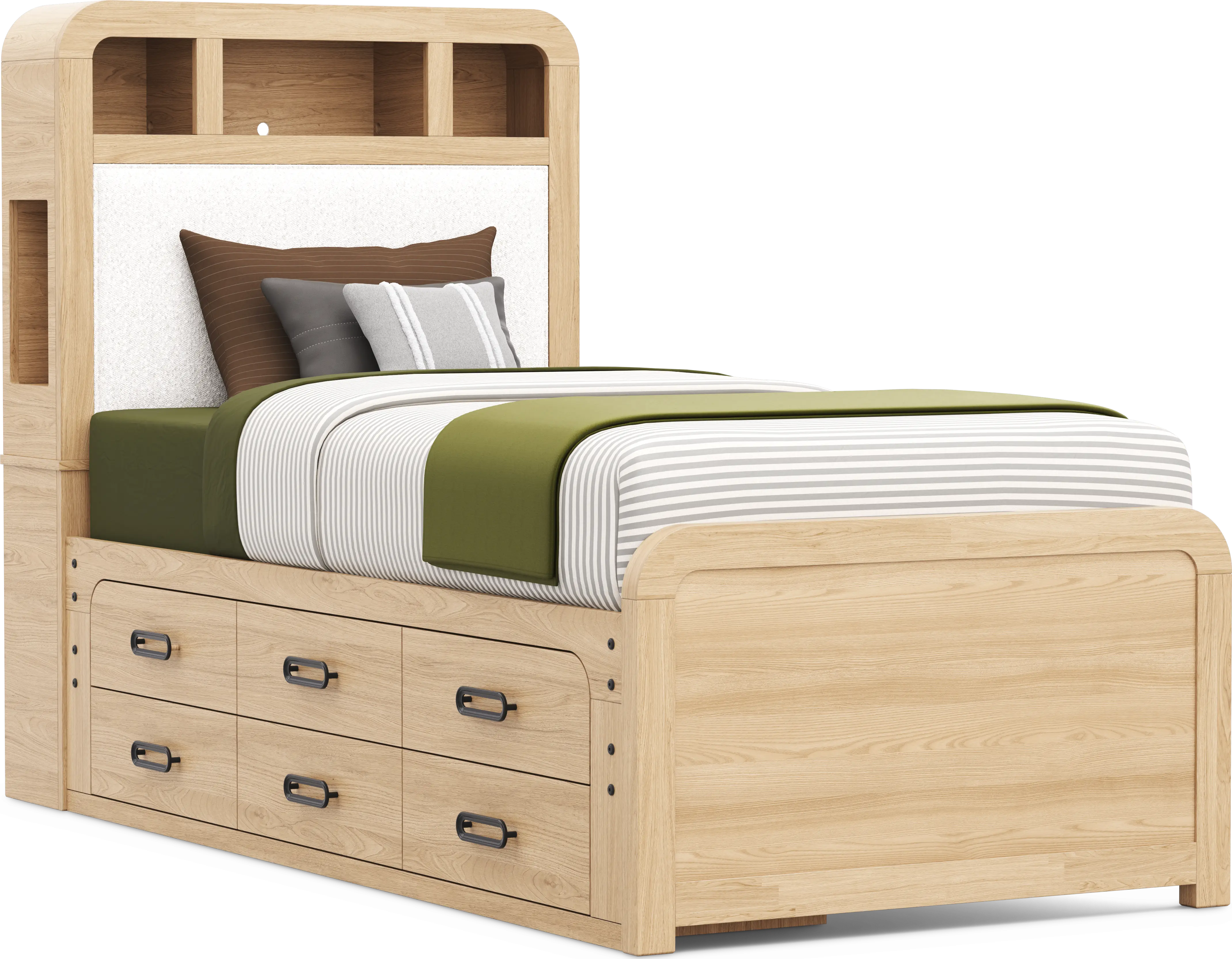 Kids Hidden Hills Light Oak Twin Bookcase Bed with Storage Side Rail - Thumbnail - Image 1