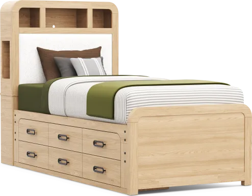 Kids Hidden Hills Light Oak Twin Bookcase Bed with Storage Side Rail