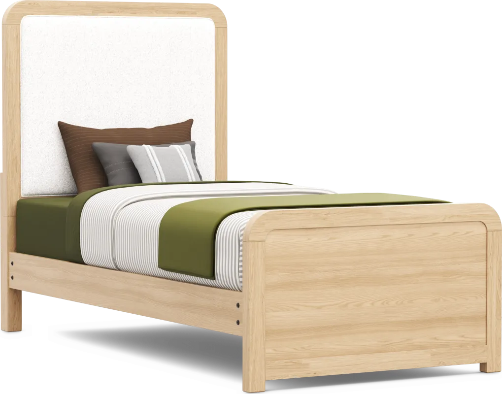 Kids Hidden Hills Light Oak Twin Upholstered Panel Bed