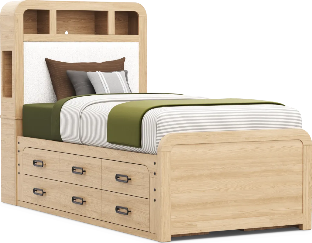 Kids Hidden Hills Light Oak Twin Bookcase Bed with 2 Storage Side Rails