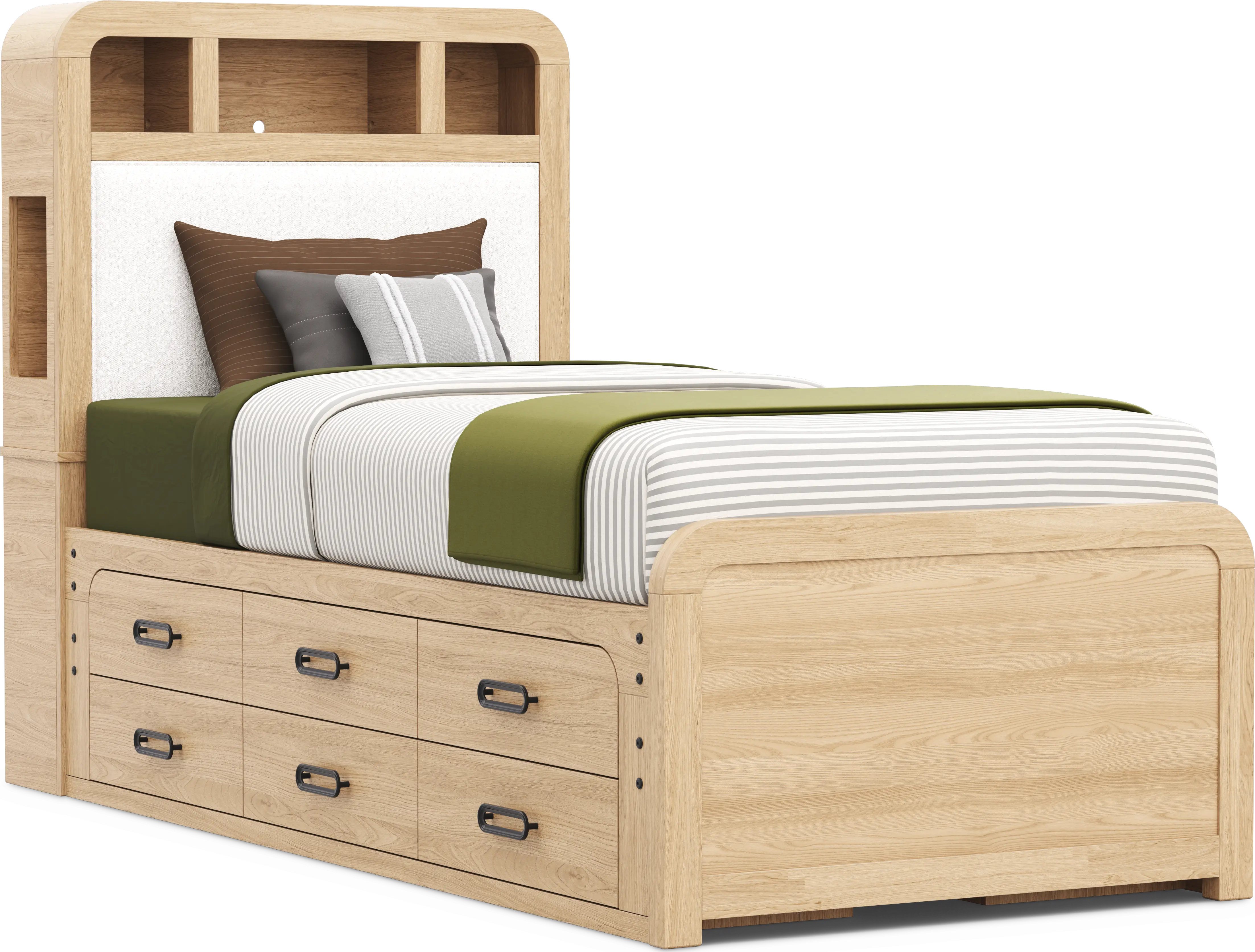 Kids Hidden Hills Light Oak Twin XL Bookcase Bed with 2 Storage Side Rails - Thumbnail - Image 1