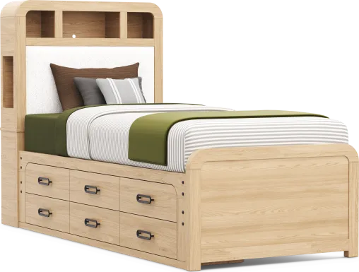 Kids Hidden Hills Light Oak Twin XL Bookcase Bed with Storage Side Rail