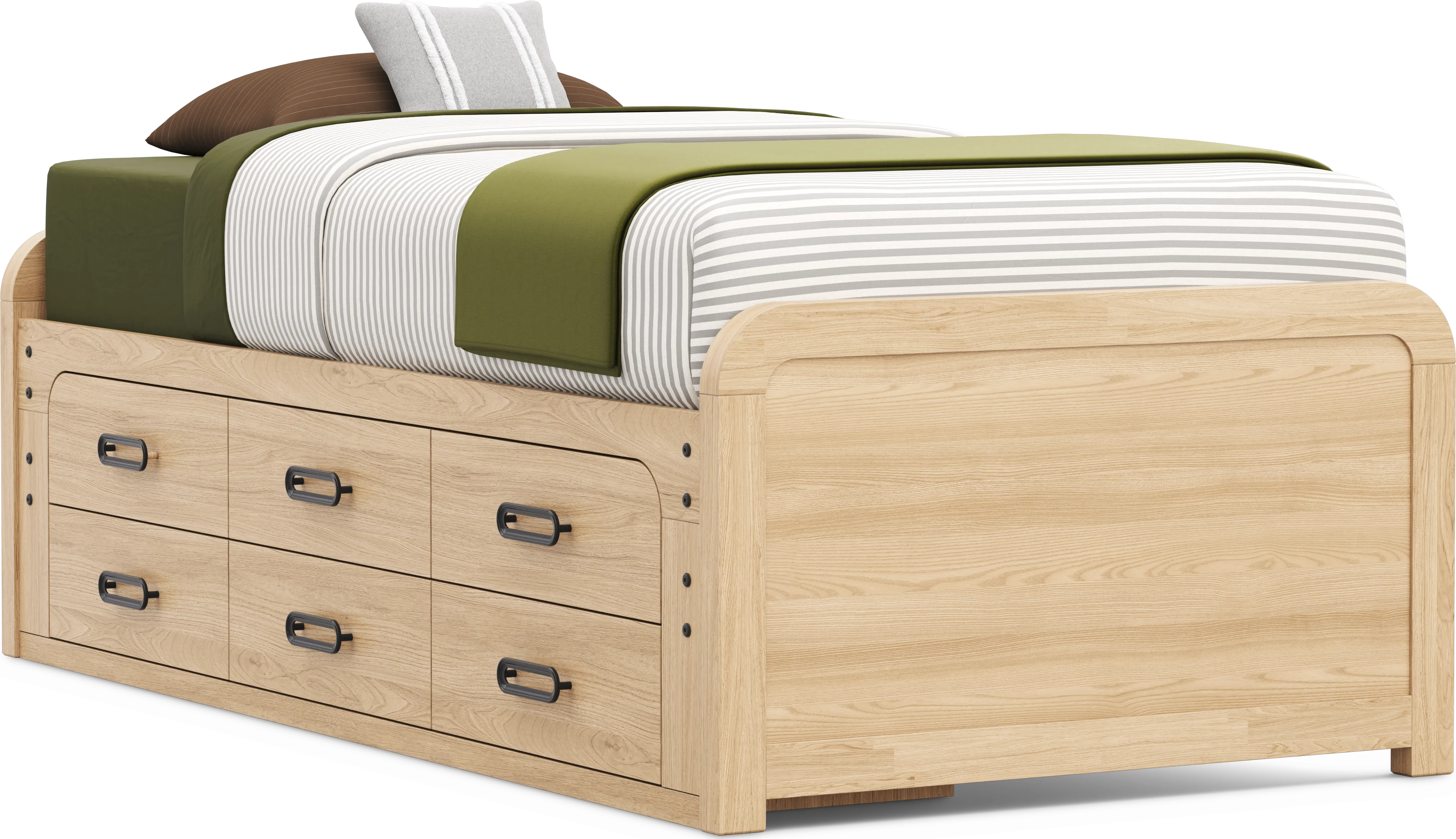 Kids Hidden Hills Light Oak Twin Low Profile Bed with Storage Side Rail - Thumbnail - Image 1