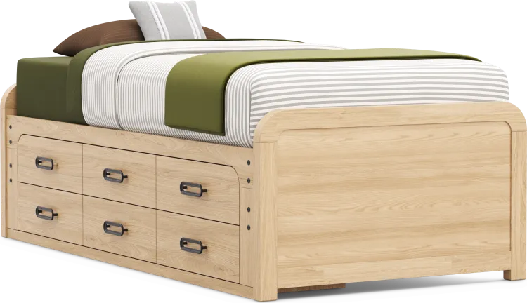 twin low profile bed w/storage rail