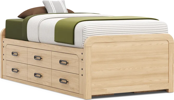 Kids Hidden Hills Light Oak Twin Low Profile Bed with 2 Storage Side Rails