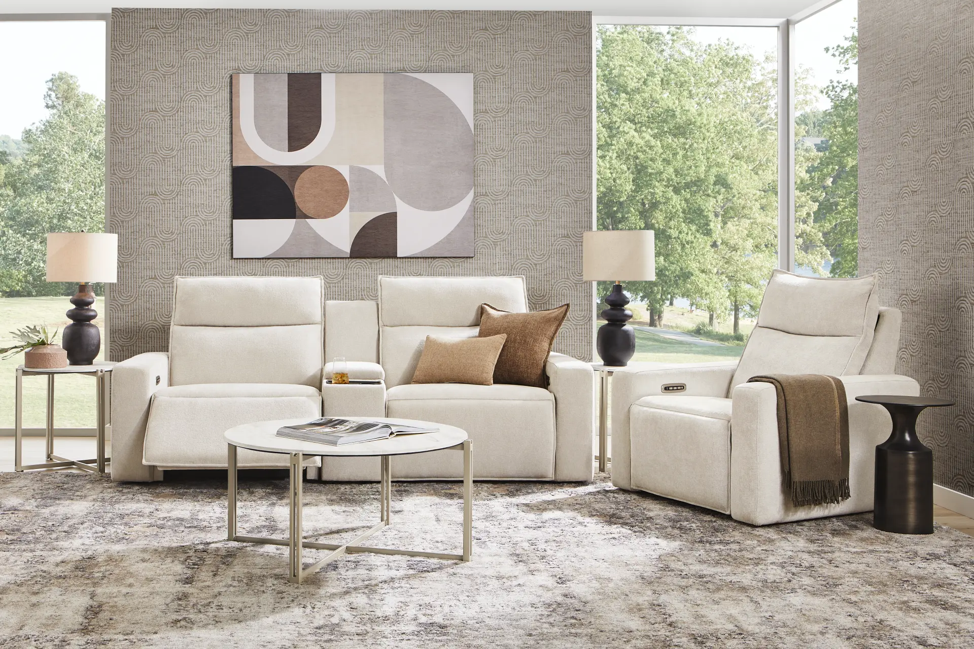 Silver 3 Pc Dual Power Reclining ModularTwo with Media Console